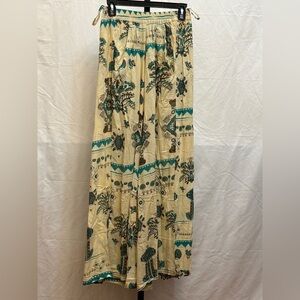 375 - Bohemian Cream and Teal Wide Leg Pants